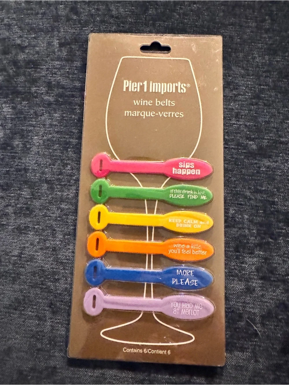 Pier 1 Colorful Wine Glass ID Tags in Pink, Green, Yellow, Orange, Blue, Purple